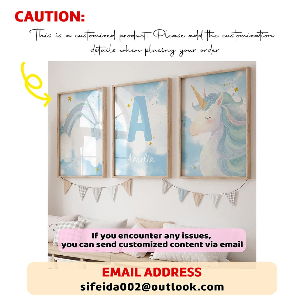 3pcs Personalized Custom Name Cartoon Child Pink Bow Wall Art Print Picture Canvas Poster Painting For Living Room Home Decor