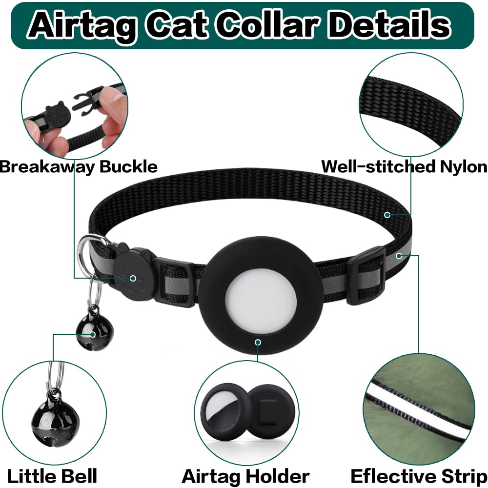 Reflective Breakaway Collar with Air Tag Holder
