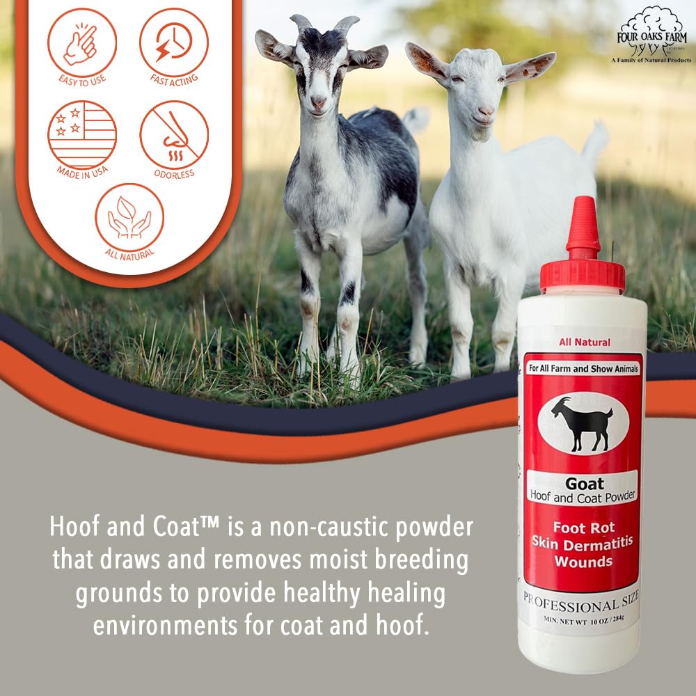 Four Oaks Farm Goat Hoof & Coat Powder - Wound Care, Heals/Prevents Foot Rot, Skin Problems - All Natural, Non-Caustic, Easy to Use (2.5 oz)