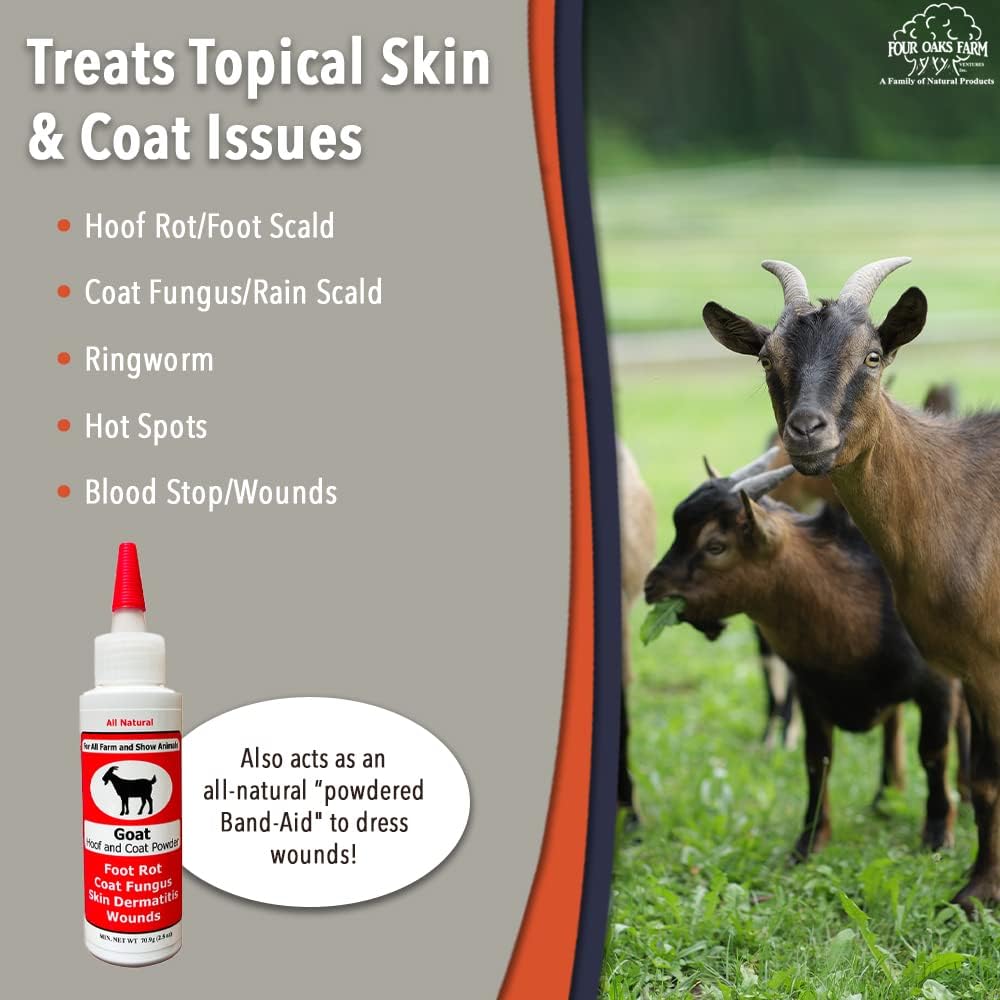 Four Oaks Farm Goat Hoof & Coat Powder - Wound Care, Heals/Prevents Foot Rot, Skin Problems - All Natural, Non-Caustic, Easy to Use (2.5 oz)