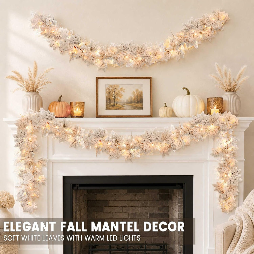 Fall Decor 2 Pack Lighted Fall Garland White, orange VARIETY