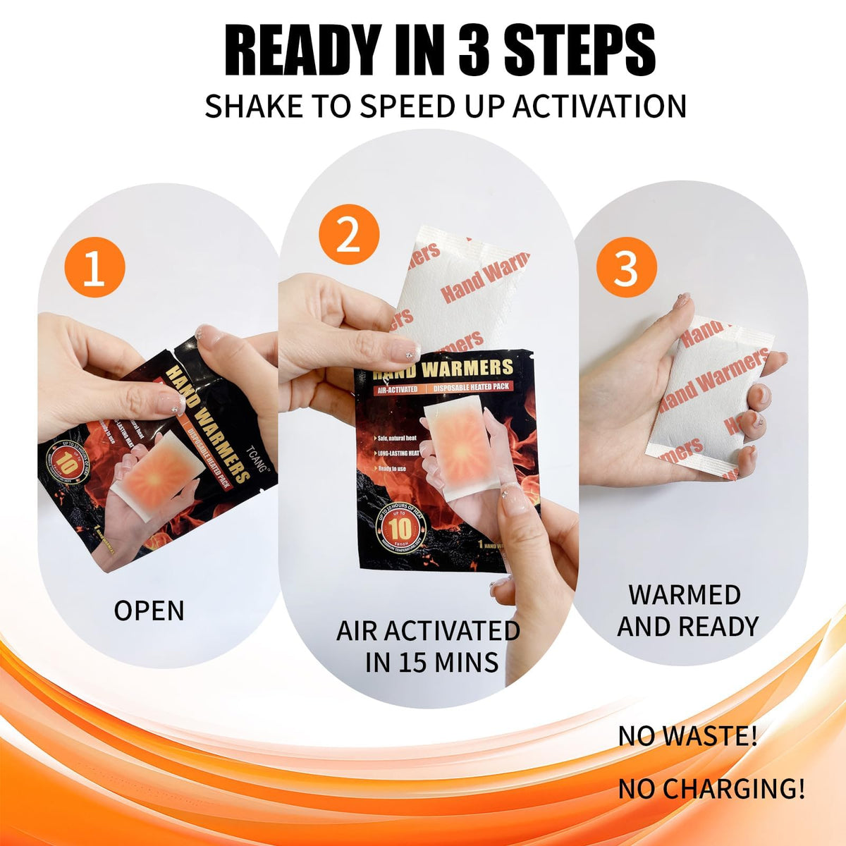 Hand Warmers Disposable - Up to 15 Hours of Heat - 10/50/100/200 Pack Super Lasting Air Activated Warmers, All Natural, Portable for Body, Hands & Toes - Odorless Hot Warmer Heater for Outdoor
