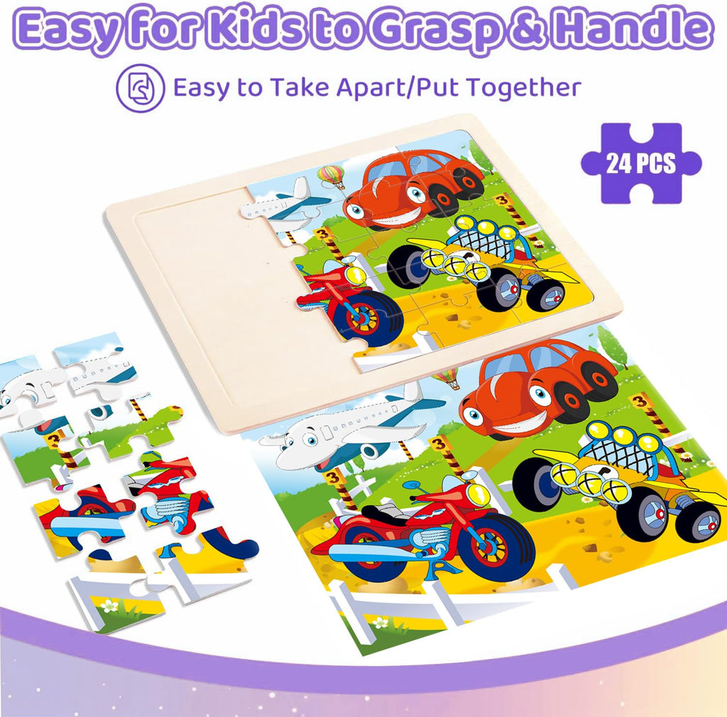 Wooden Jigsaw Puzzles for Kids Ages 4-6, 4-Pack 24-Piece Castle Puzzles Toy