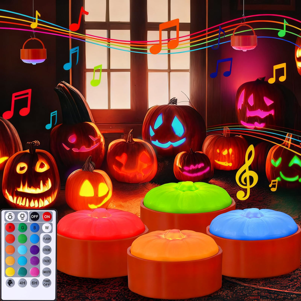 Rechargeable RGB Color Changing Halloween Pumpkin Lights with Remote Timer
