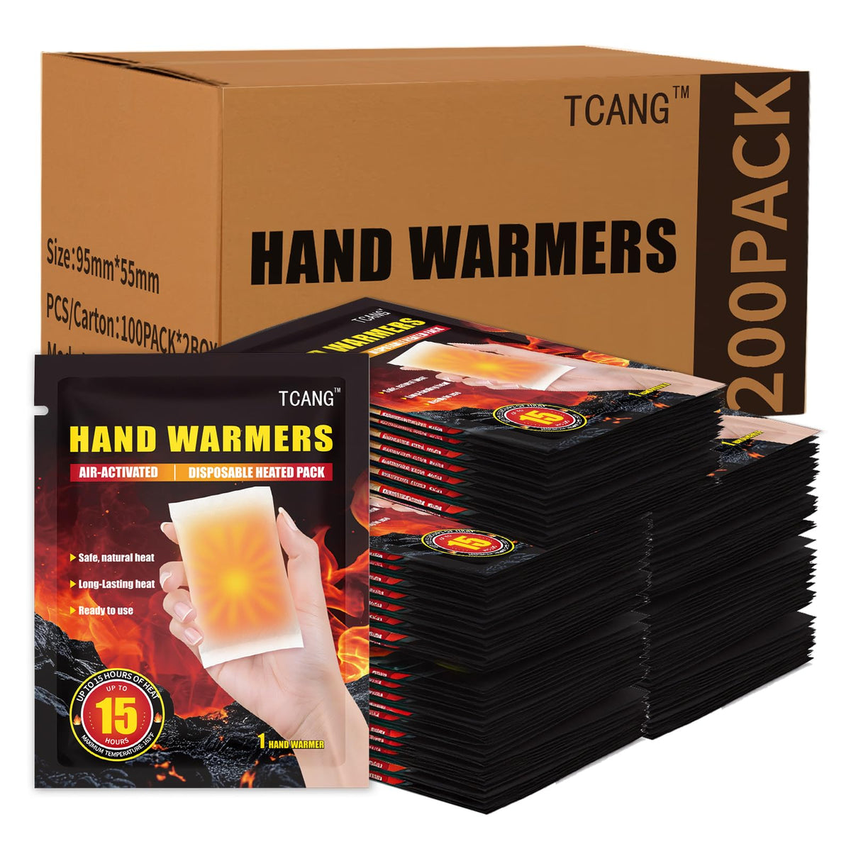 Hand Warmers Disposable - Up to 15 Hours of Heat - 10/50/100/200 Pack Super Lasting Air Activated Warmers, All Natural, Portable for Body, Hands & Toes - Odorless Hot Warmer Heater for Outdoor
