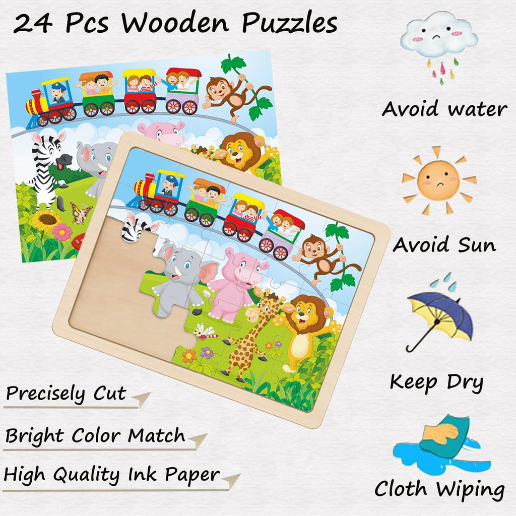 Wooden Jigsaw Puzzles for Kids Ages 4-6, 4-Pack 24-Piece Castle Puzzles Toy