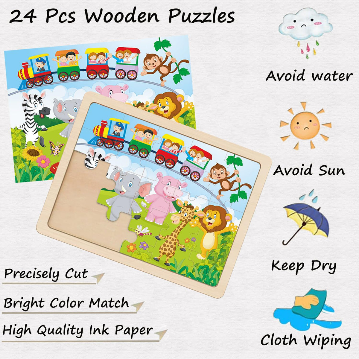Wooden Jigsaw Puzzles for Kids Ages 4-6, 4-Pack 24-Piece Castle Puzzles Toy