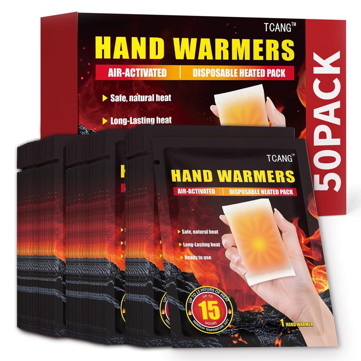 Hand Warmers Disposable - Up to 15 Hours of Heat - 10/50/100/200 Pack Super Lasting Air Activated Warmers, All Natural, Portable for Body, Hands & Toes - Odorless Hot Warmer Heater for Outdoor