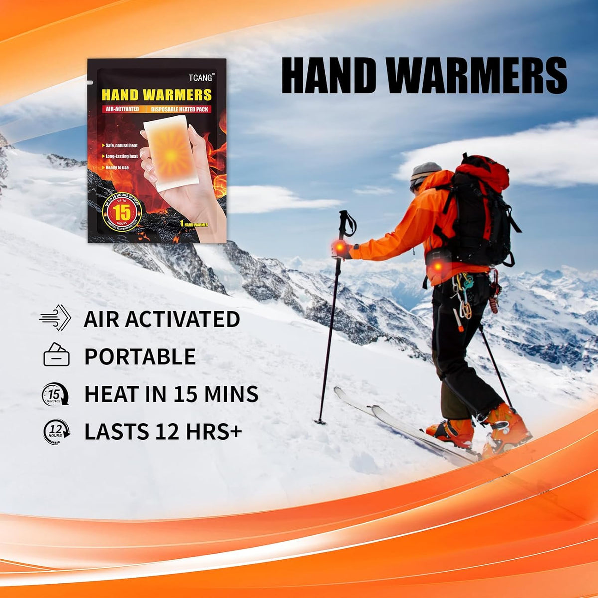 Hand Warmers Disposable - Up to 15 Hours of Heat - 10/50/100/200 Pack Super Lasting Air Activated Warmers, All Natural, Portable for Body, Hands & Toes - Odorless Hot Warmer Heater for Outdoor