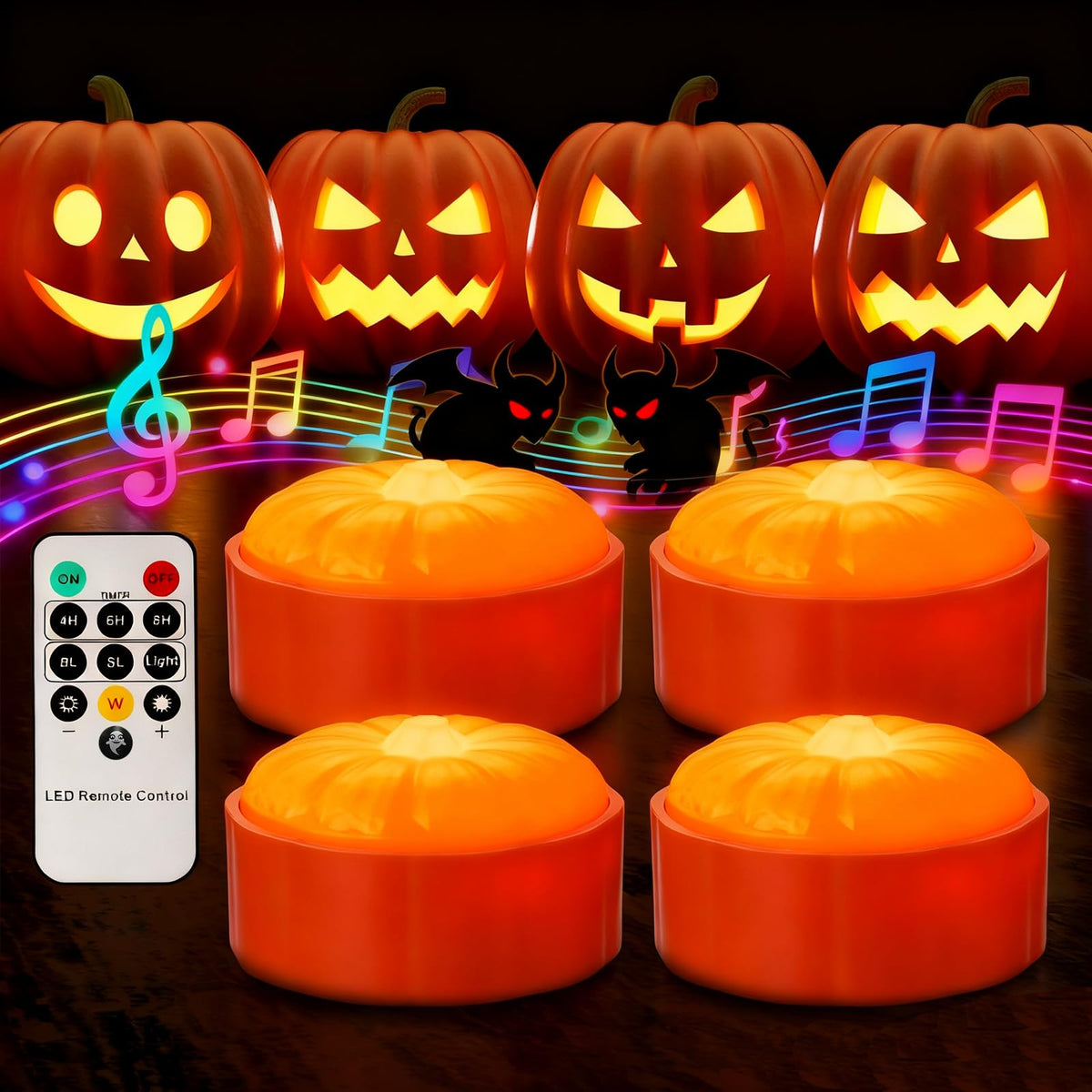 Rechargeable RGB Color Changing Halloween Pumpkin Lights with Remote Timer