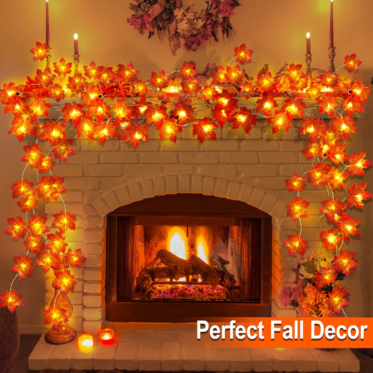 Fall Decor 2 Pack Lighted Fall Garland White, orange VARIETY