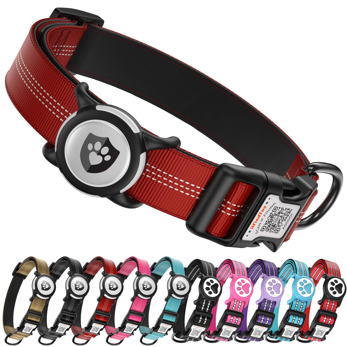 Waterproof AirTag Dog Collar with QR Code Dog Tag,