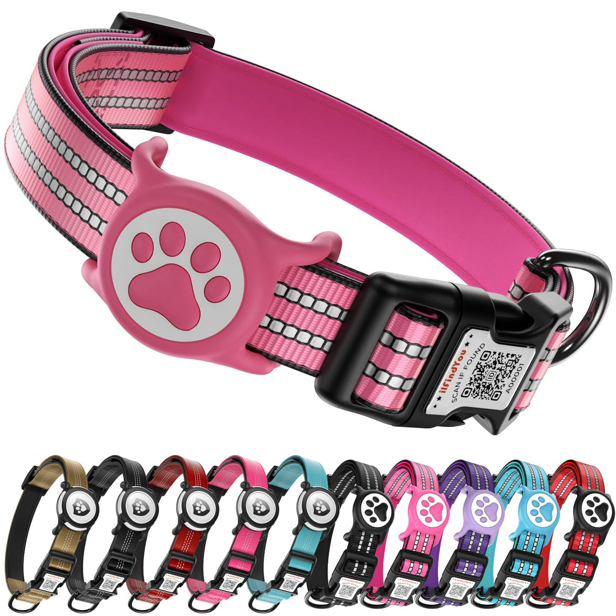 Waterproof AirTag Dog Collar with QR Code Dog Tag,