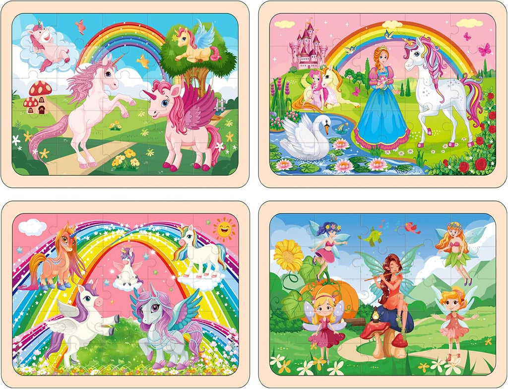 Wooden Jigsaw Puzzles for Kids Ages 4-6, 4-Pack 24-Piece Castle Puzzles Toy