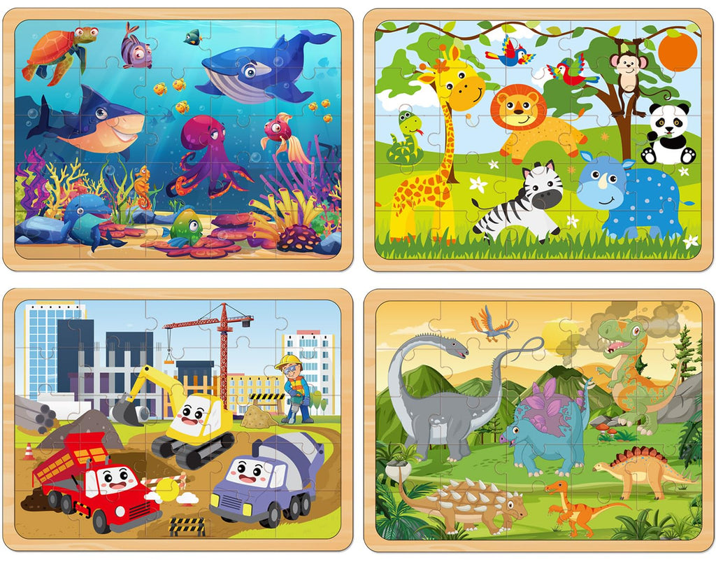 Wooden Jigsaw Puzzles for Kids Ages 4-6, 4-Pack 24-Piece Castle Puzzles Toy