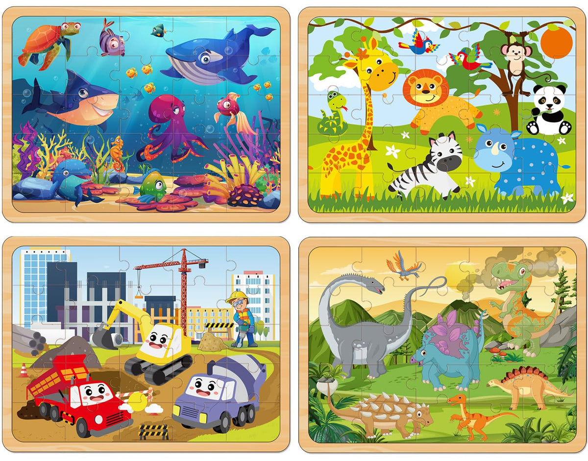 Wooden Jigsaw Puzzles for Kids Ages 4-6, 4-Pack 24-Piece Castle Puzzles Toy