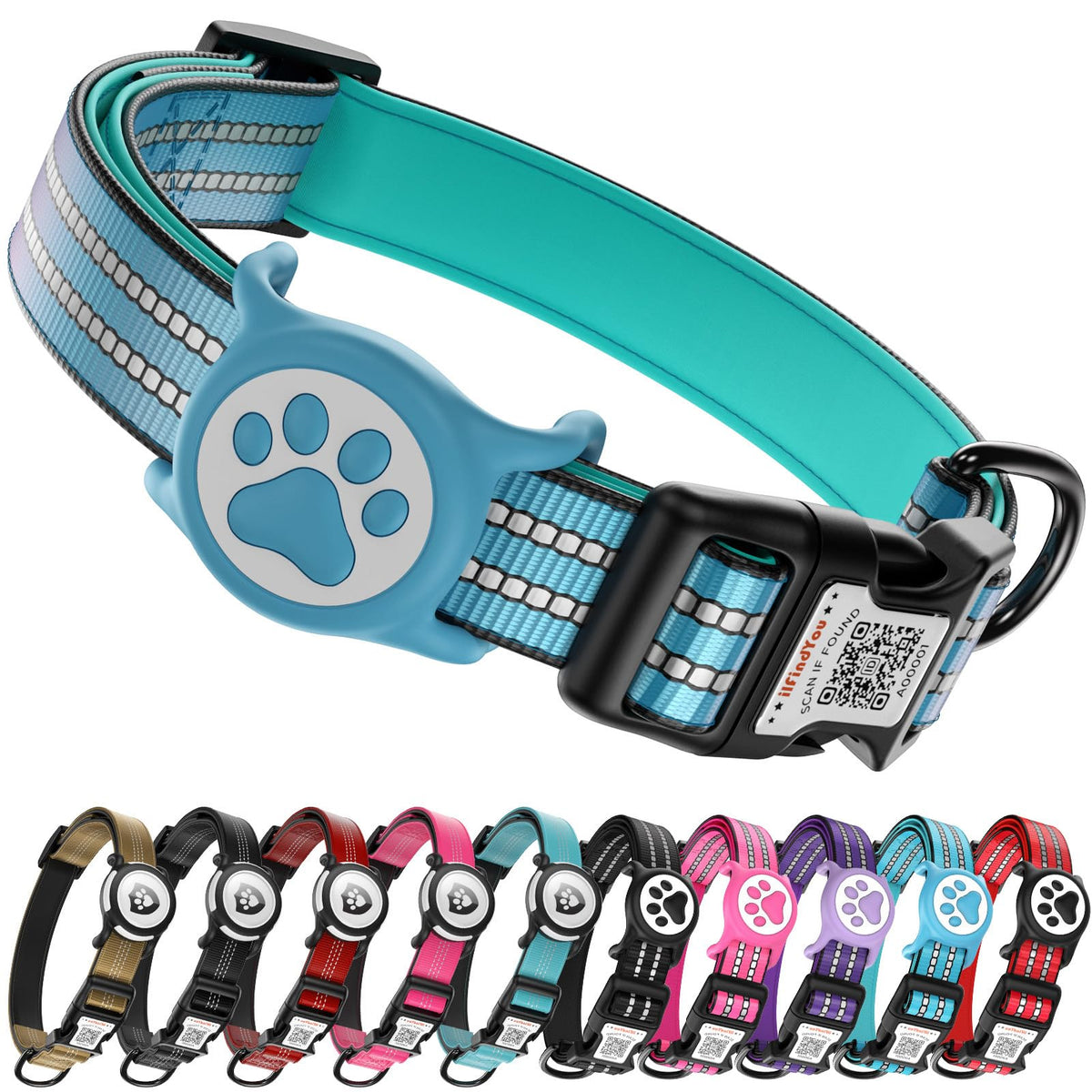 Waterproof AirTag Dog Collar with QR Code Dog Tag,