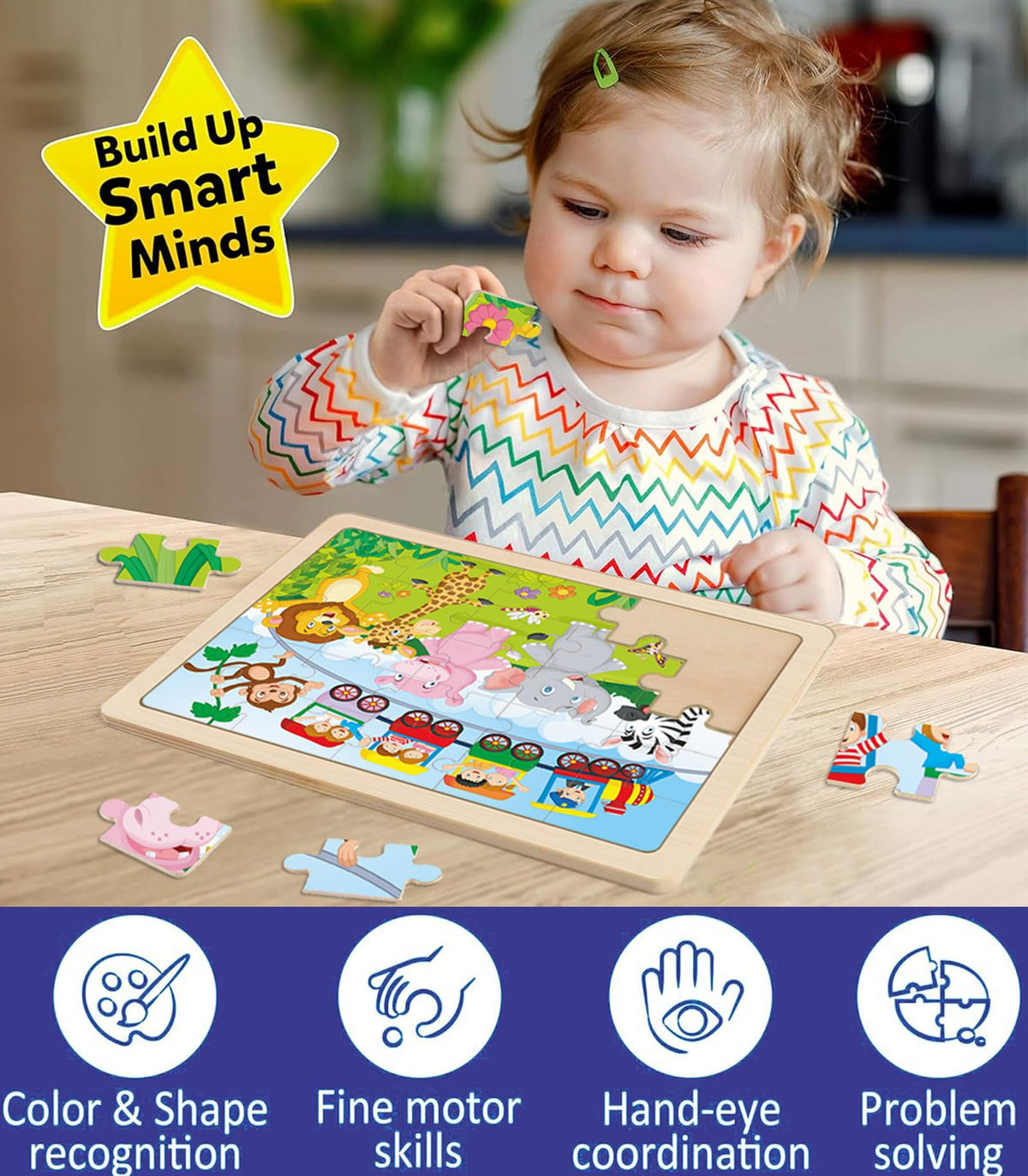 Wooden Jigsaw Puzzles for Kids Ages 4-6, 4-Pack 24-Piece Castle Puzzles Toy