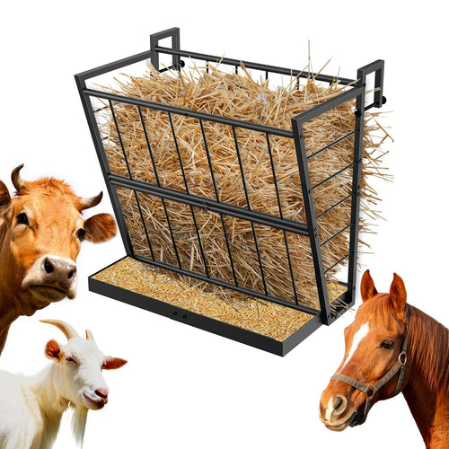 2-in-1 Wall Mount Hay Feeder, Silver Grain Rack for Goats/Horses/Sheep