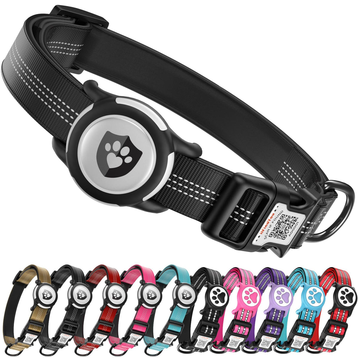 Waterproof AirTag Dog Collar with QR Code Dog Tag,