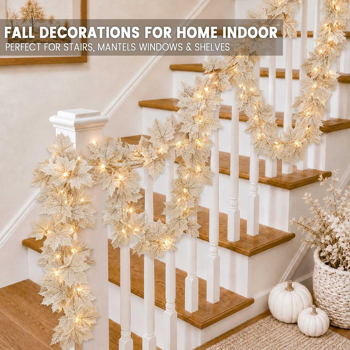Fall Decor 2 Pack Lighted Fall Garland White, orange VARIETY