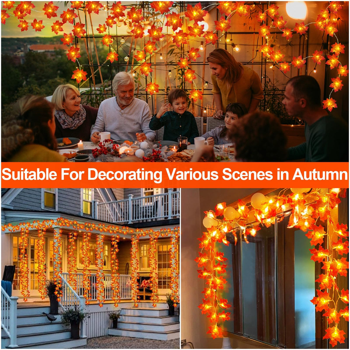 Fall Decor 2 Pack Lighted Fall Garland White, orange VARIETY
