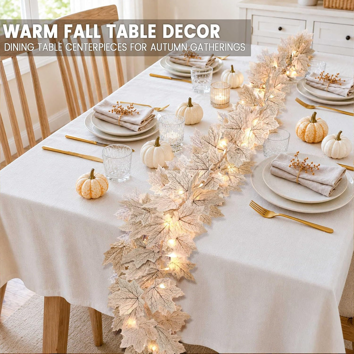 Fall Decor 2 Pack Lighted Fall Garland White, orange VARIETY
