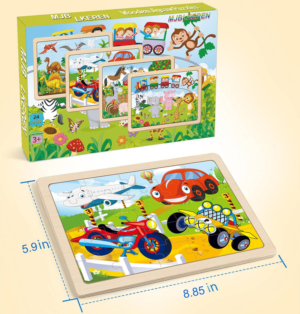 Wooden Jigsaw Puzzles for Kids Ages 4-6, 4-Pack 24-Piece Castle Puzzles Toy