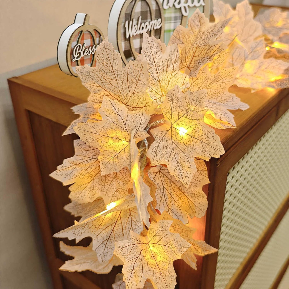 Fall Decor 2 Pack Lighted Fall Garland White, orange VARIETY