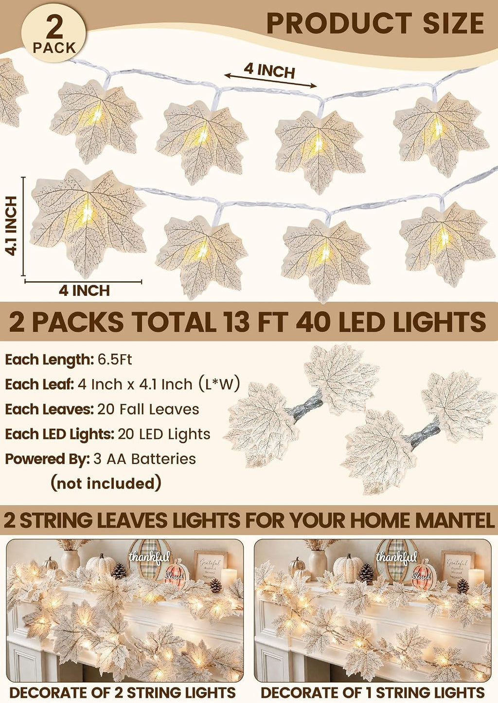 Fall Decor 2 Pack Lighted Fall Garland White, orange VARIETY