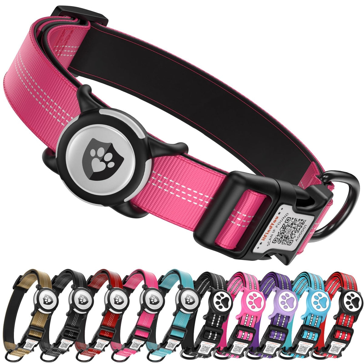 Waterproof AirTag Dog Collar with QR Code Dog Tag,