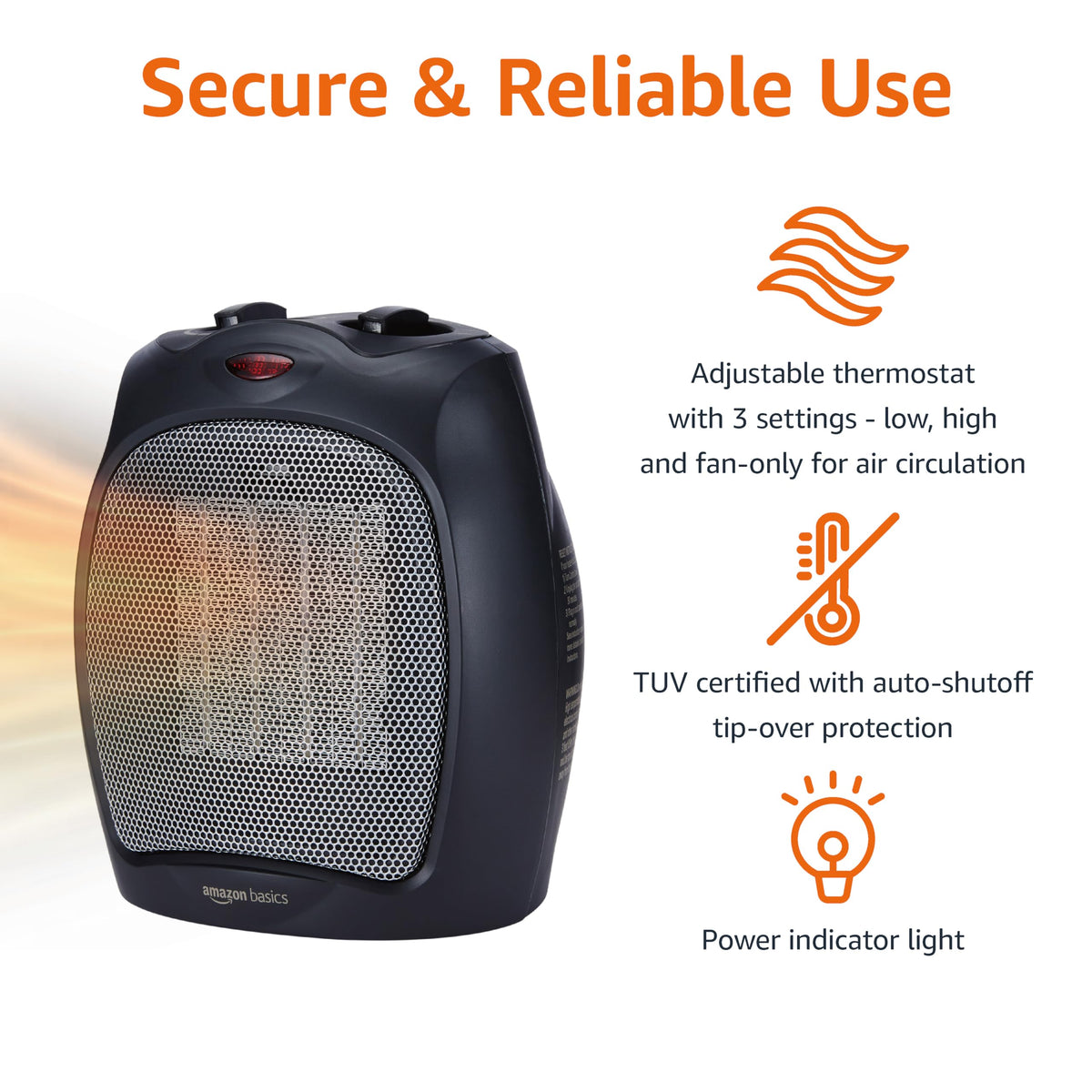 Ceramic Space Heater/Overheat and Tip-Over Protection/Thermostat/Non-Oscillating