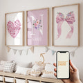 3pcs Personalized Custom Name Cartoon Child Pink Bow Wall Art Print Picture Canvas Poster Painting For Living Room Home Decor