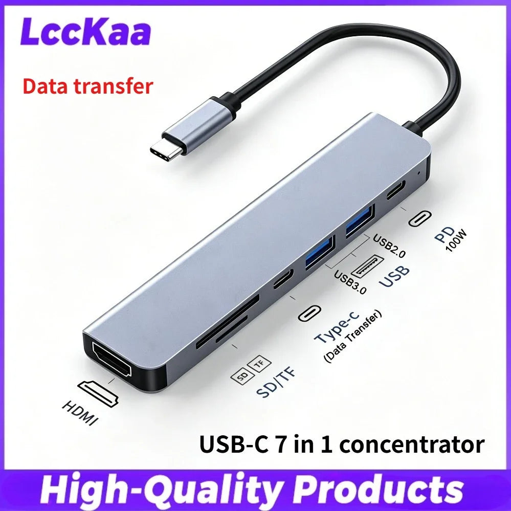 USB-C SD Card Reader, Dual Slot SD/MicroSD-USB C Hub 4K HDMI Multi Port 7 in 1 Adapter for IOS or Android