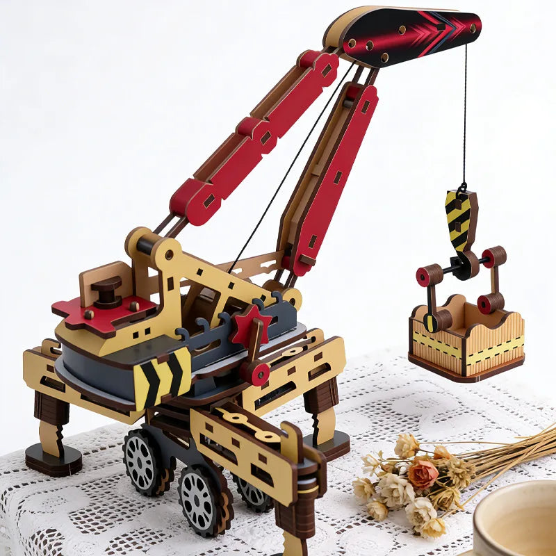 3D Wooden Mobile Crane Puzzle DIY Assembly Engineering Vehicle Model Kids STEM Educational Building Toy Boy Birthday Gift