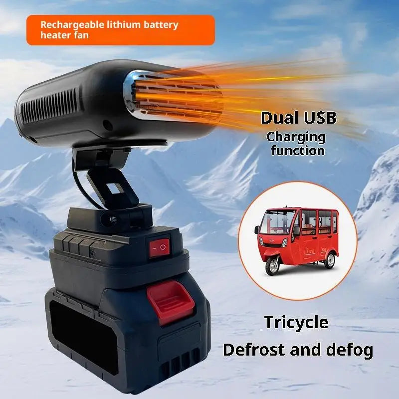 1Pcs 21V Li-ion Batteries Heating Air Warmer / Cooling Blower Wireless Winter Car Heater 2 USB Ports For Phone Charging