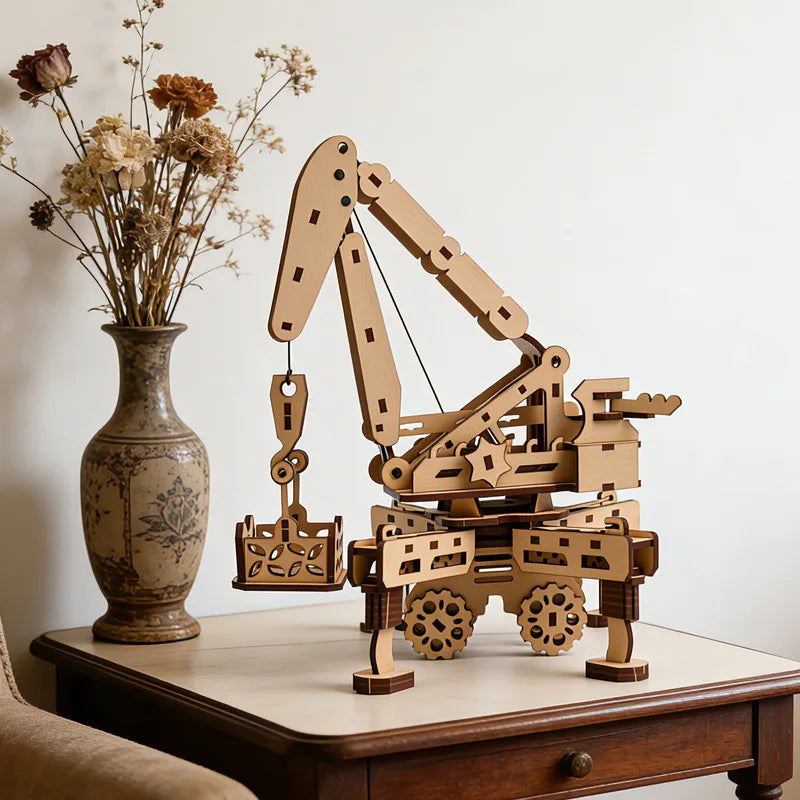 3D Wooden Mobile Crane Puzzle DIY Assembly Engineering Vehicle Model Kids STEM Educational Building Toy Boy Birthday Gift