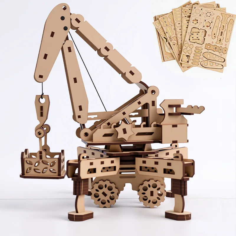 3D Wooden Mobile Crane Puzzle DIY Assembly Engineering Vehicle Model Kids STEM Educational Building Toy Boy Birthday Gift