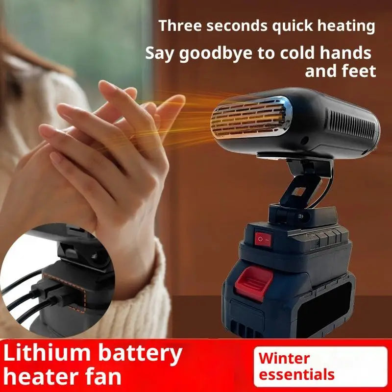 1Pcs 21V Li-ion Batteries Heating Air Warmer / Cooling Blower Wireless Winter Car Heater 2 USB Ports For Phone Charging