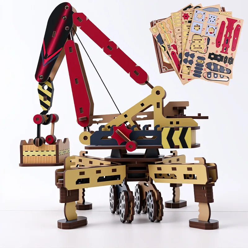 3D Wooden Mobile Crane Puzzle DIY Assembly Engineering Vehicle Model Kids STEM Educational Building Toy Boy Birthday Gift