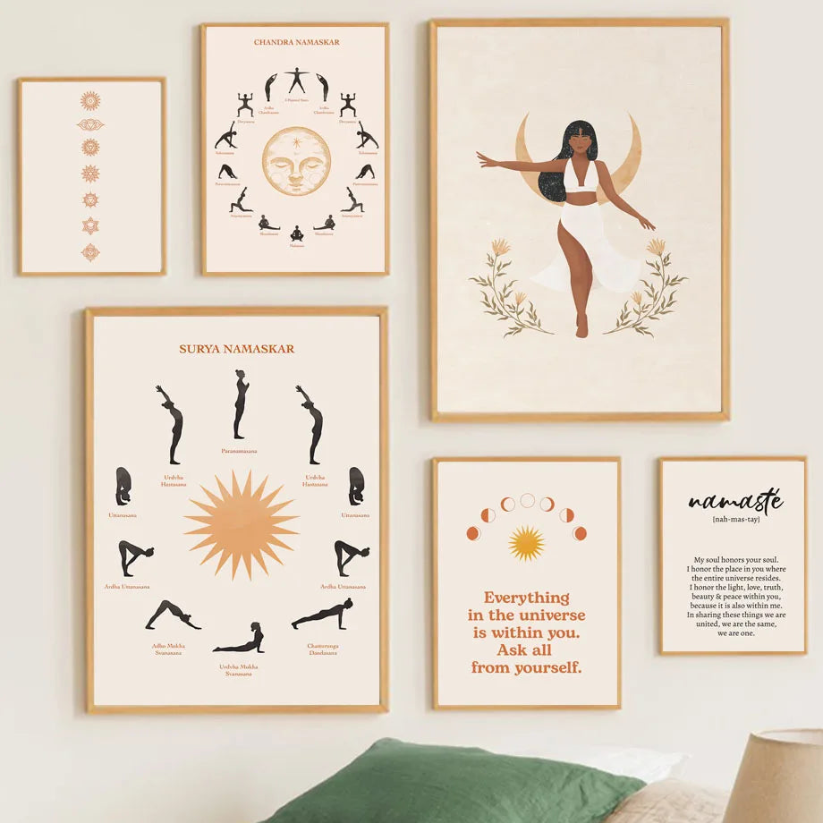 （2D Canvas painting） Spiritual Decor Yoga Posters And Prints Gym Zen Wall Canvas Painting Modern Art Mural Pictures Classroom