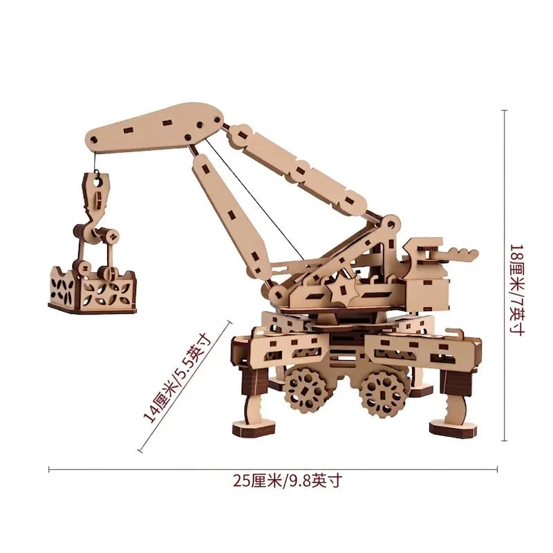3D Wooden Mobile Crane Puzzle DIY Assembly Engineering Vehicle Model Kids STEM Educational Building Toy Boy Birthday Gift